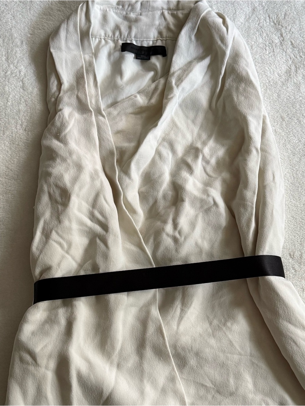 Alexander Wang Ivory Wrap Blouse with Black Waist Tie
